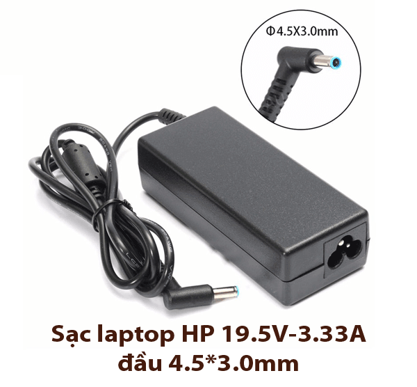 Sạc laptop HP 19.5V-3.33A ( chuẩn4.5*3.0mm) đầu kim nhỏ chân xanh