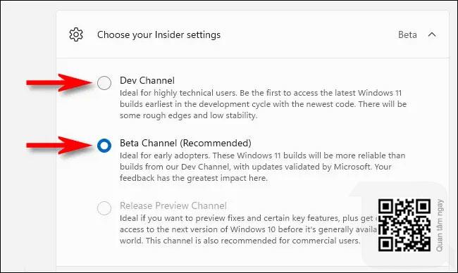 Cách chuyển đổi giữa Dev Channel và Beta Channel trên Windows 11